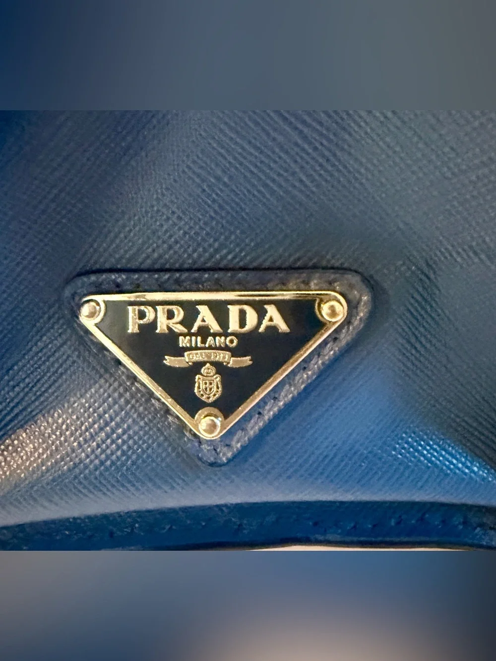 Prada Blue Leather Saffiano Structured Shoulder Tote